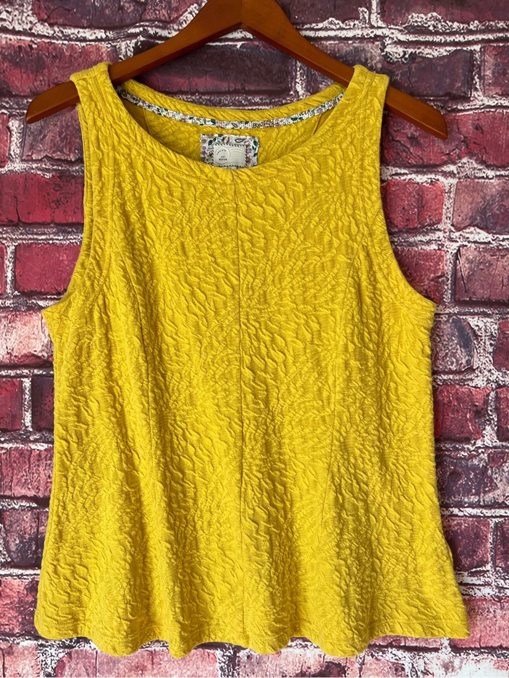 Anthropologie Postmark Mustard Yellow Textured Floral Peplum Top Medium